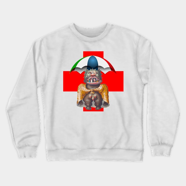 Monster demon has red cross and parasol Crewneck Sweatshirt by Marccelus